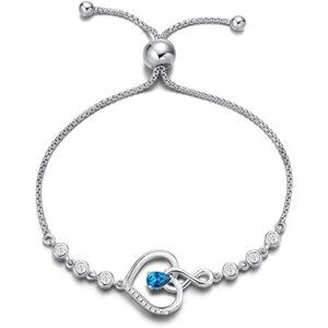Birthstone Tennis Infinity Love Bracelet - 12 Dec - Genuine Blue Topaz